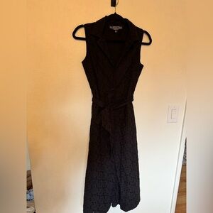 J Peterman 1947 Sleeveless Dress Black Eyelet Collar Size 0 XS Retro Cotton EUC